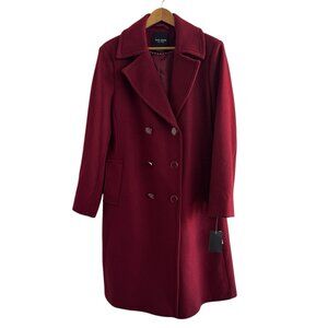Kate Spade NY Wool Blend Double Breasted Long Coat Deep Lipstick Red XL Women